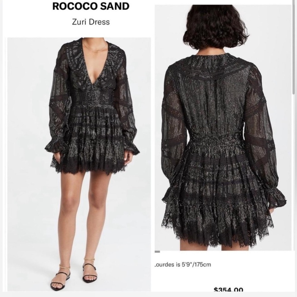 Rococo Sand Zuri dress in black with gold and silver metallic threading Size XS
